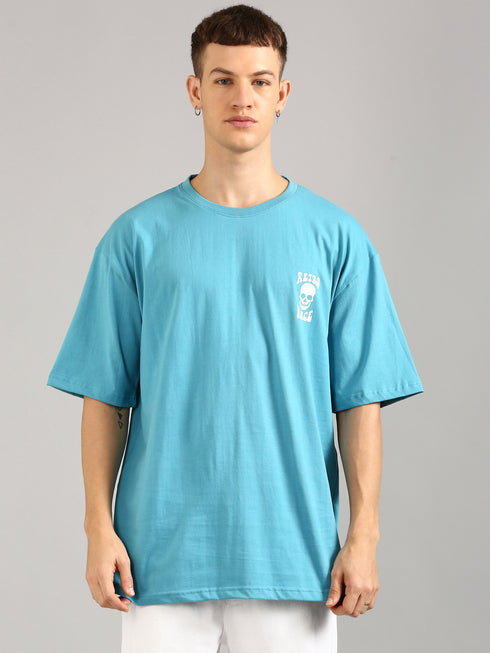 Sky Blue Oversized Puffy Printed T-shirt